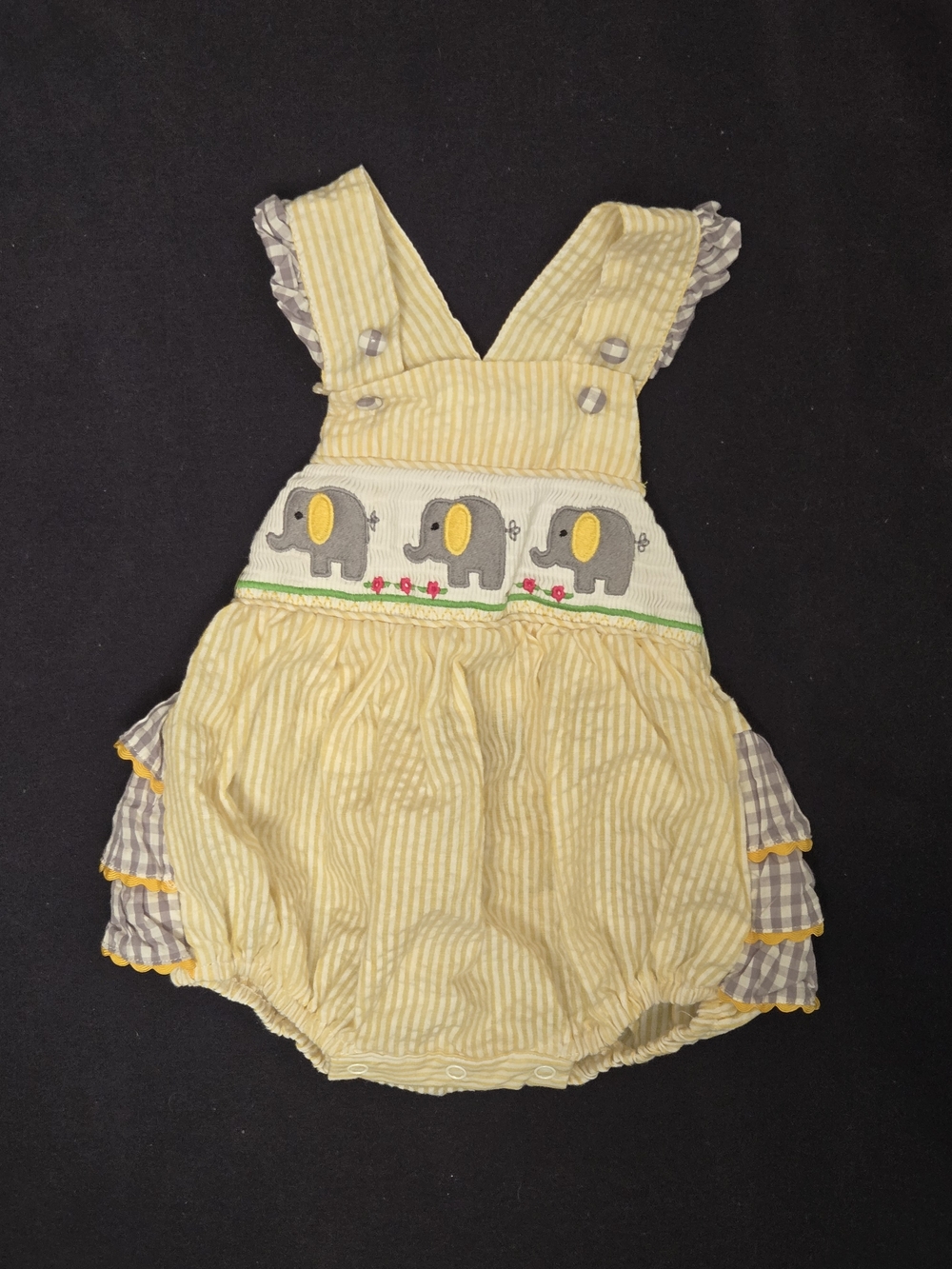 Lil Cactus Yellow Striped Elephant Romper Baby Girl, Size 3-6M